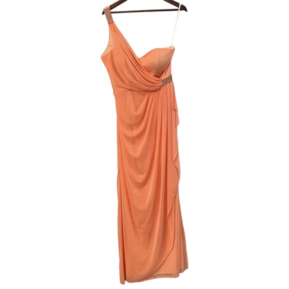 Xscape Peachy Orange On should Draped Embellished Gown - Picture 6 of 16